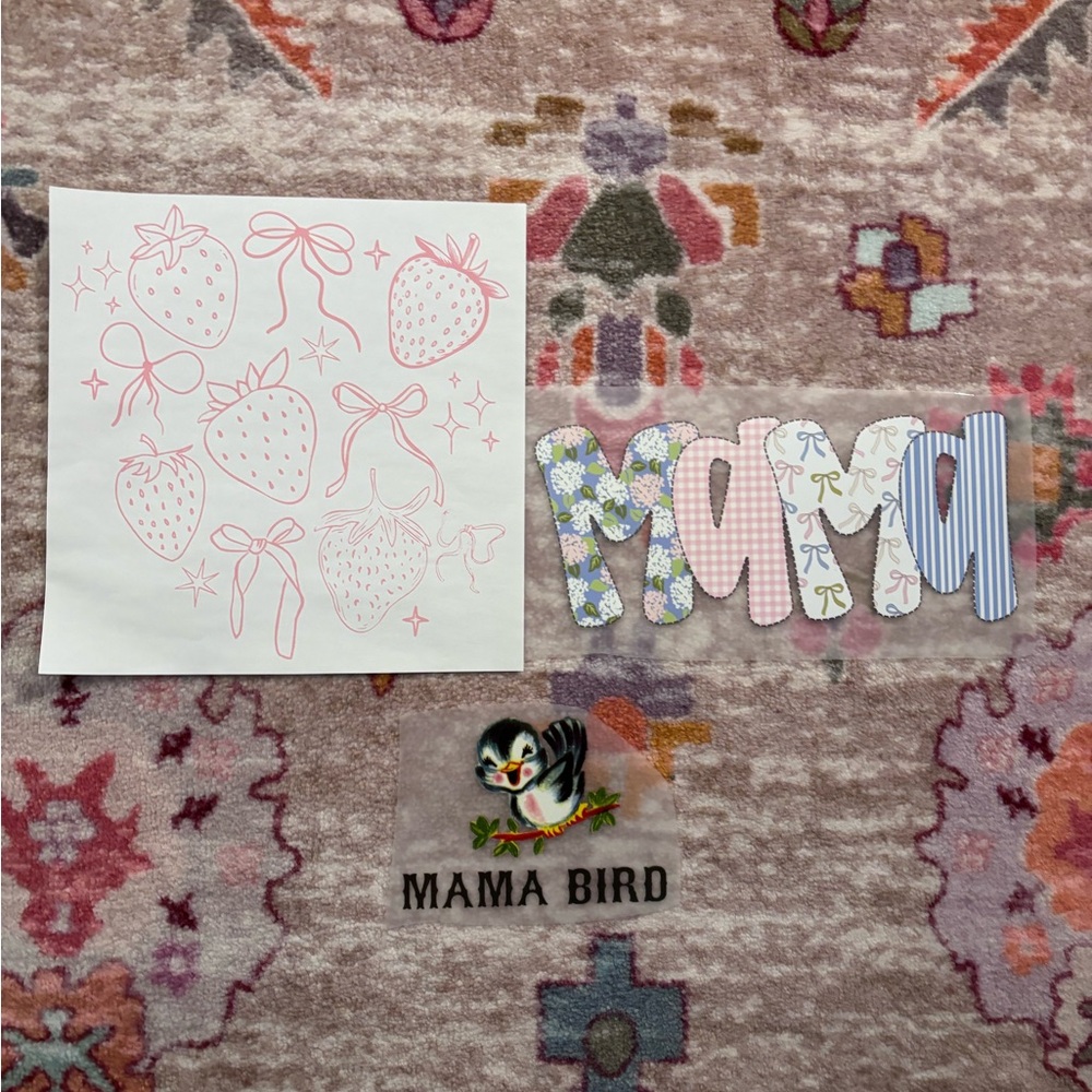Mama, mama bird and strawberry heat transfer